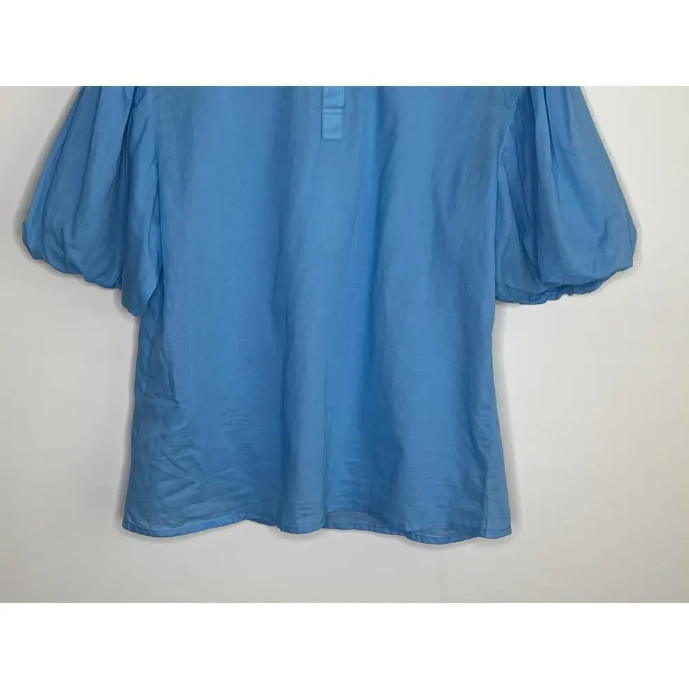 NWT Olivia James The Label Annie Puff Sleeve Blouse Sky Blue Women's Size S